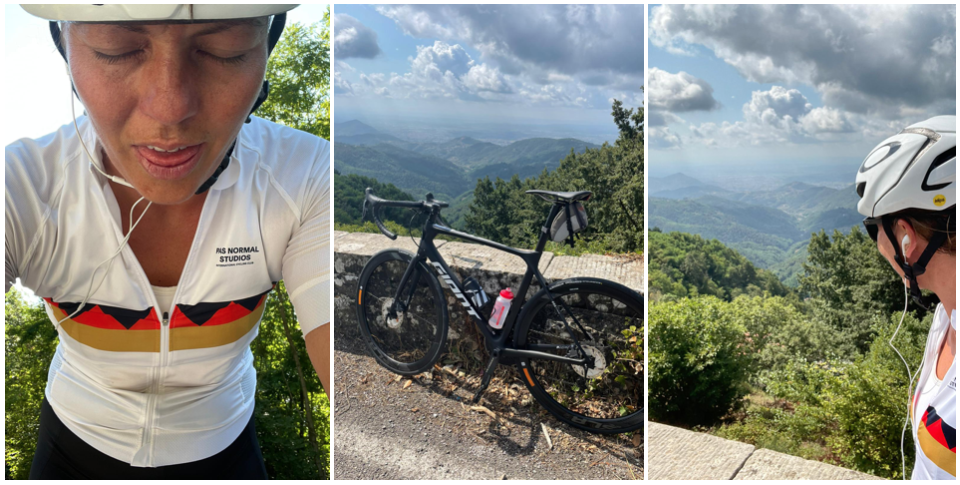 Ellen and our TCR Di2 climbing Val di Nievole mountains 